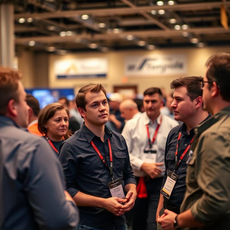 Field service professionals networking at an industry conference