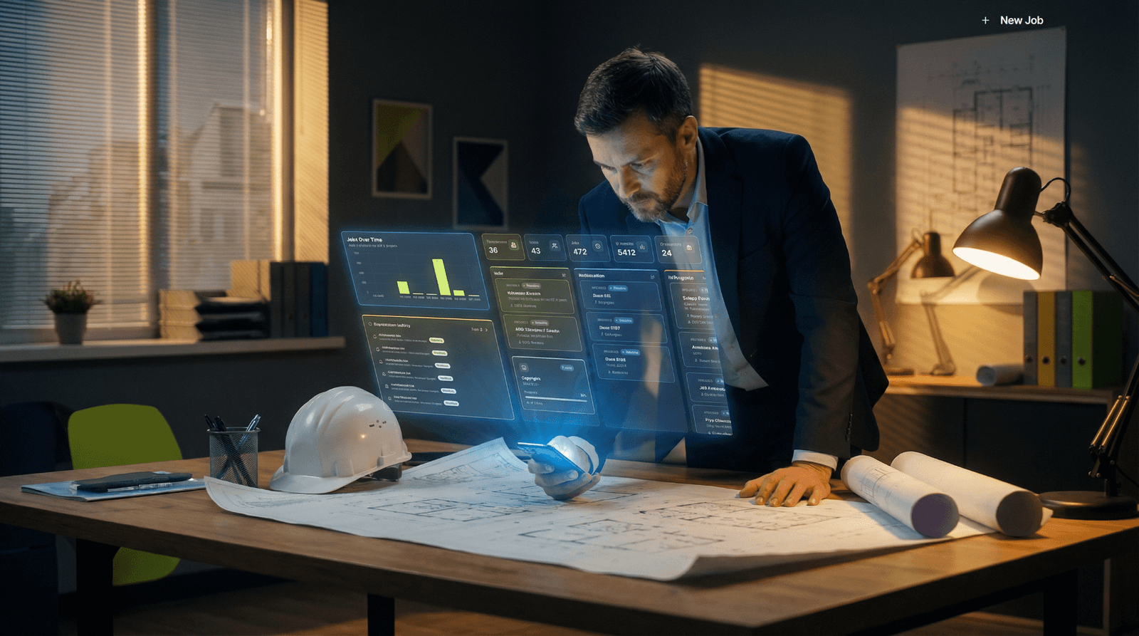 Operations leader reviewing a unified live dispatch and technician status dashboard