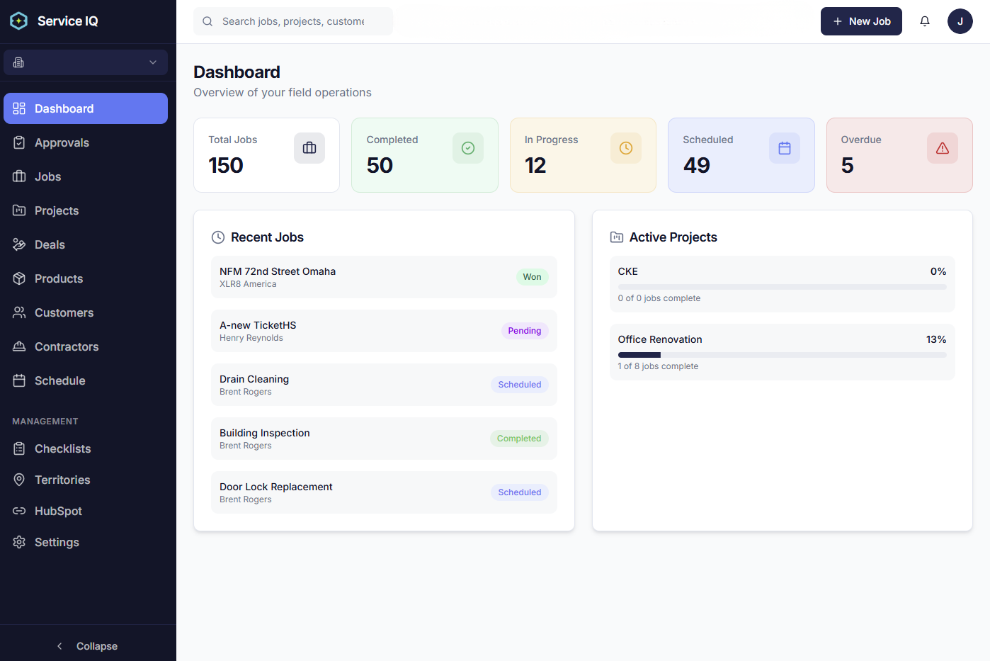 ServiceIQ schedule and dispatch dashboard
