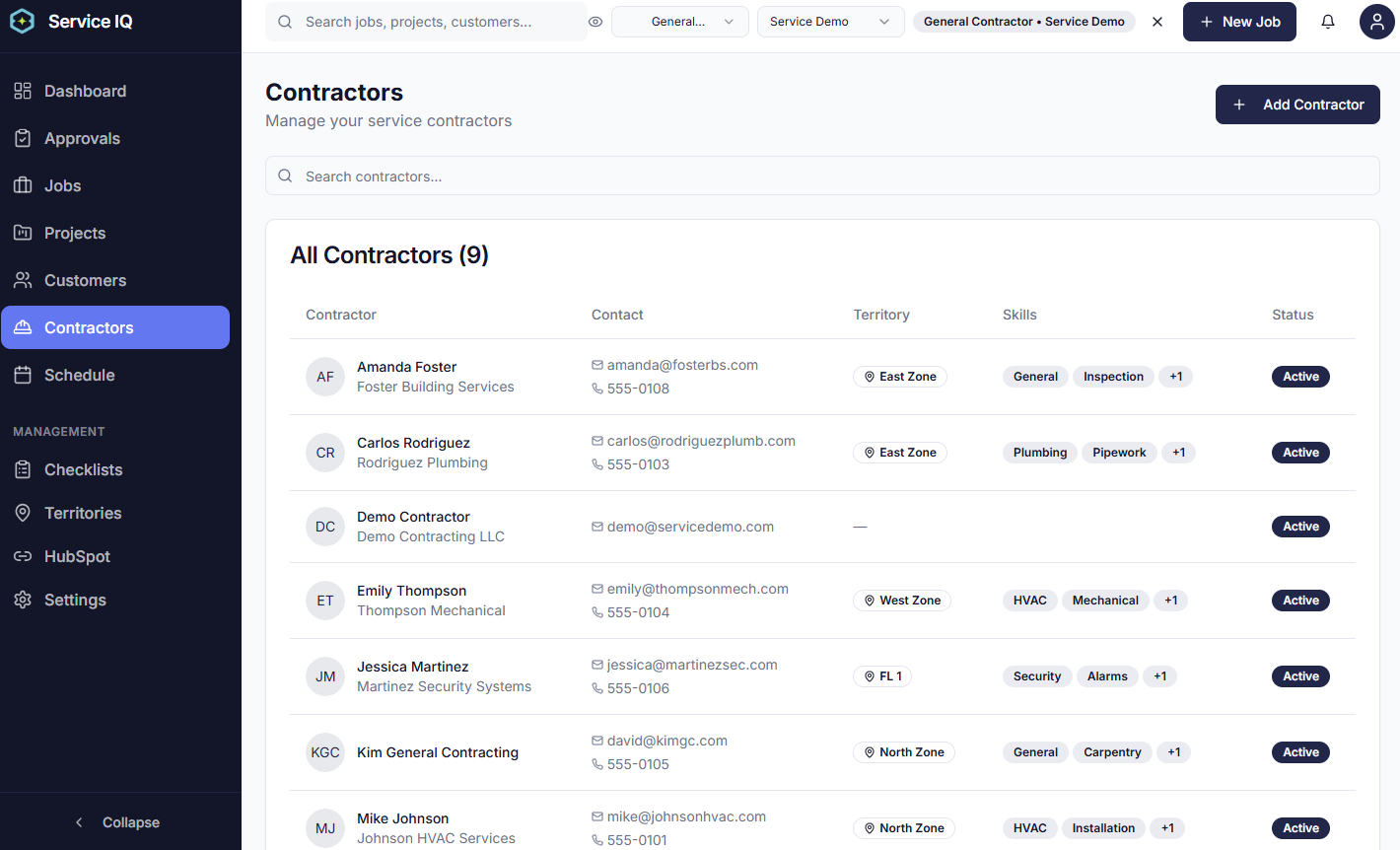 Contractor Management Dashboard